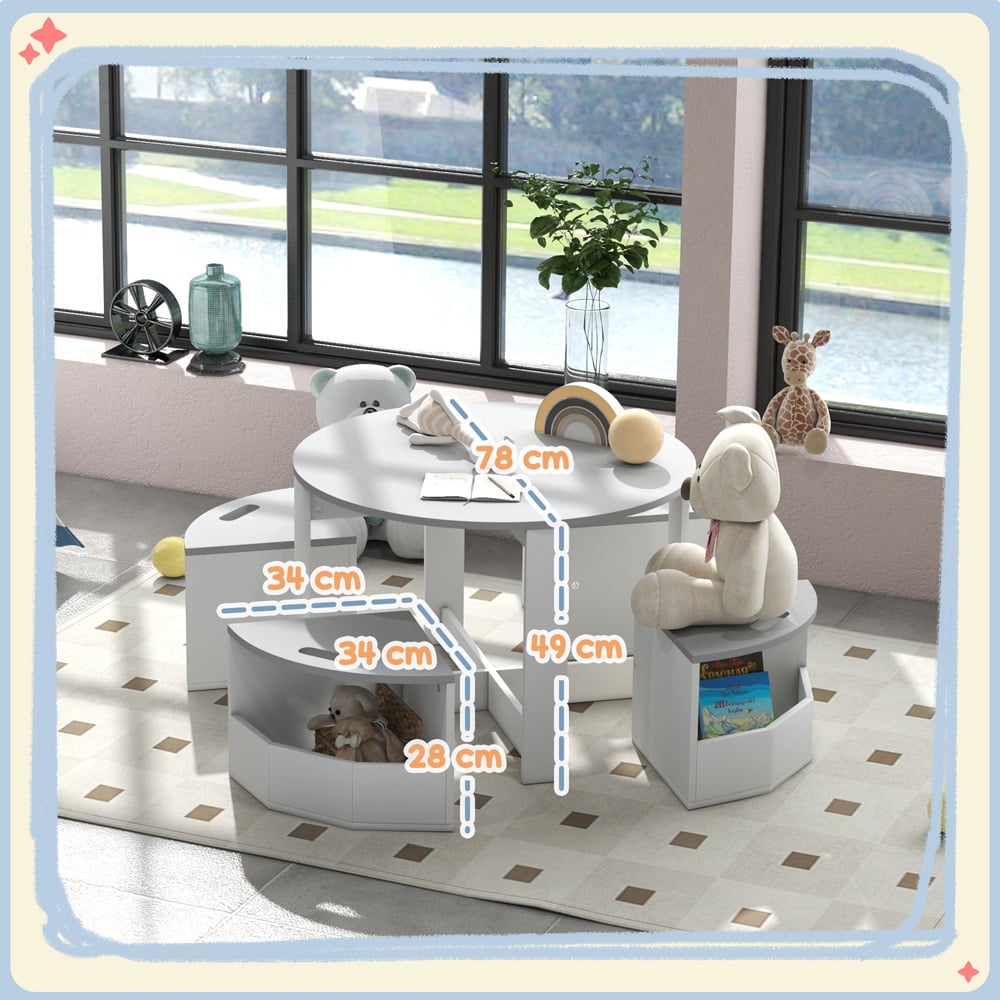 AIYAPLAY 5 Piece Grey Kids Table and Chairs Set Image 9