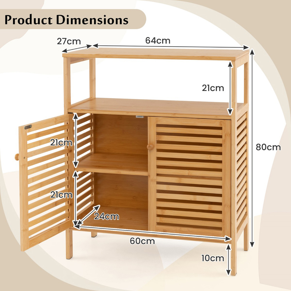 Costway 2 Door Single Shelf Natural Bamboo Storage Cabinet Image 8