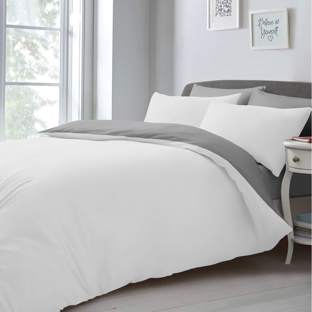 Velosso Single White and Silver Microfibre Reversible Duvet Cover Set Image 3
