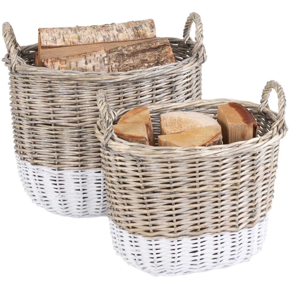 Charles Bentley Snug Dual Tone Wicker Oval Log Basket Set of 2 Image 1