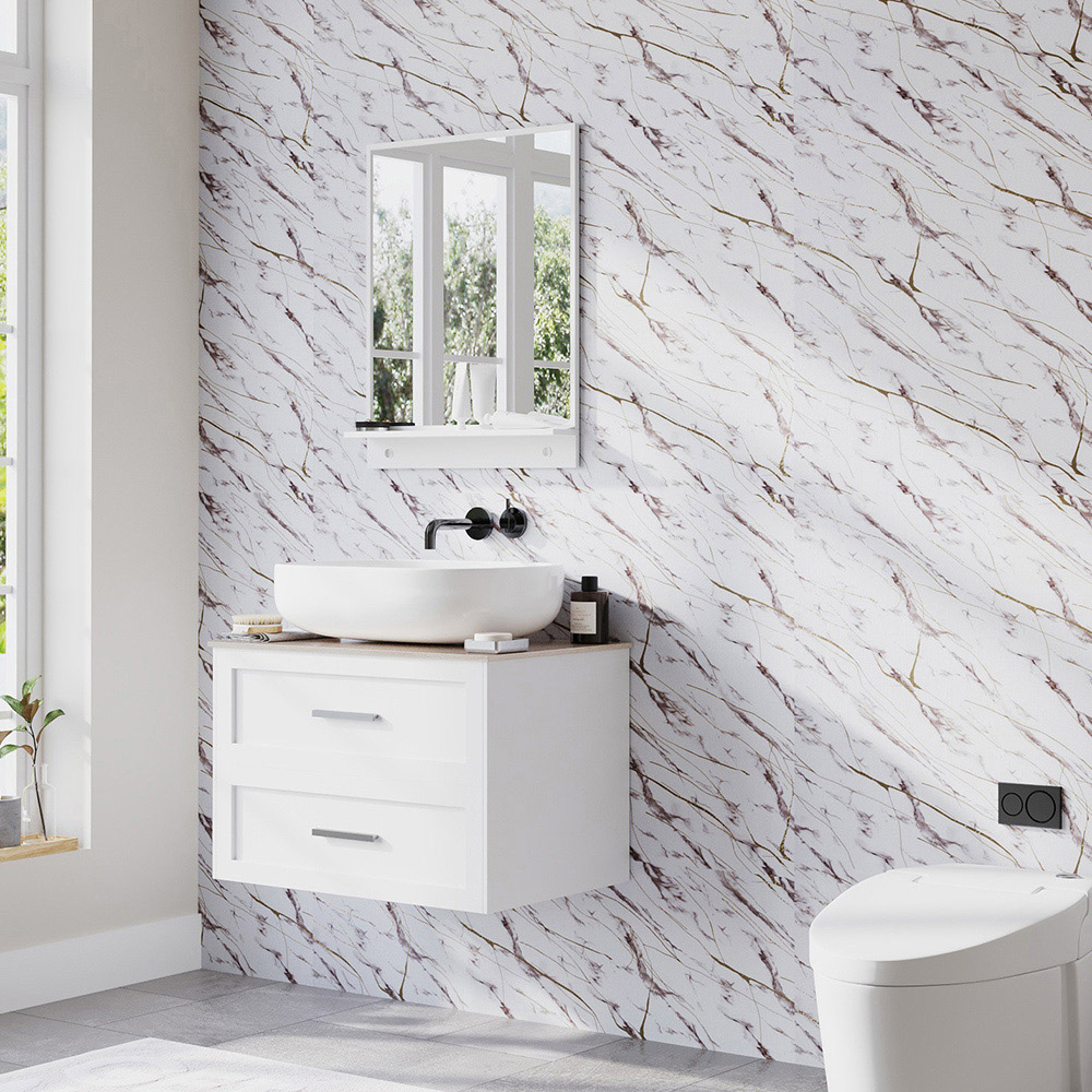 Living and Home Marble Pattern White Base Self-Adhesive Wall Tile Sticker Image 8