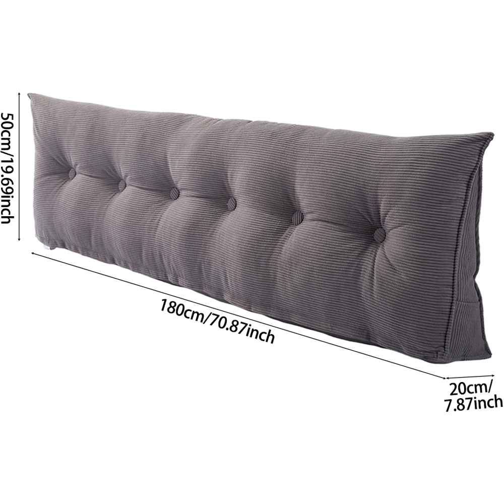 Living and Home Dark Grey Corduroy Wedge Headboard Pillow with Side Pocket 180 x 50cm Image 8