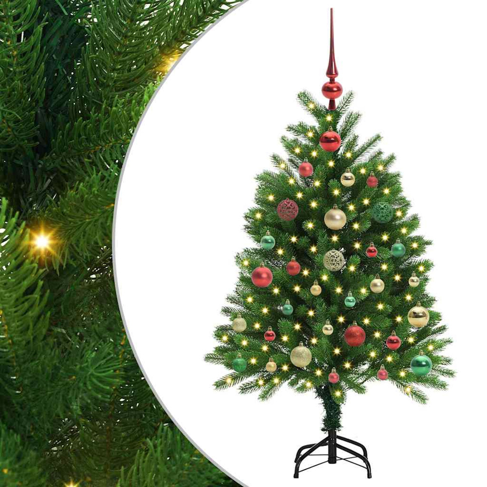 vidaXL Pre-Lit Multicolour Baubles Green Artificial Christmas Tree 4ft Image 2