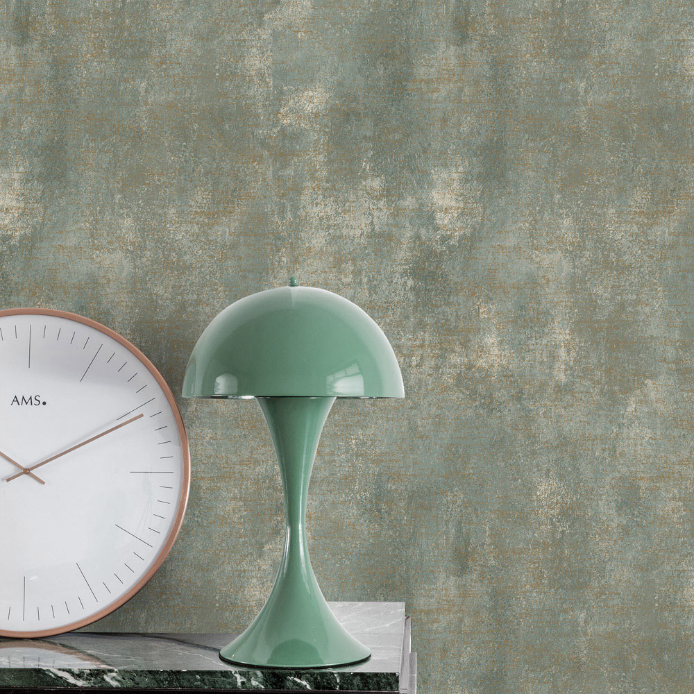Grandeco Distressed Metallic Plaster Effect Teal Plain Wallpaper Image 2