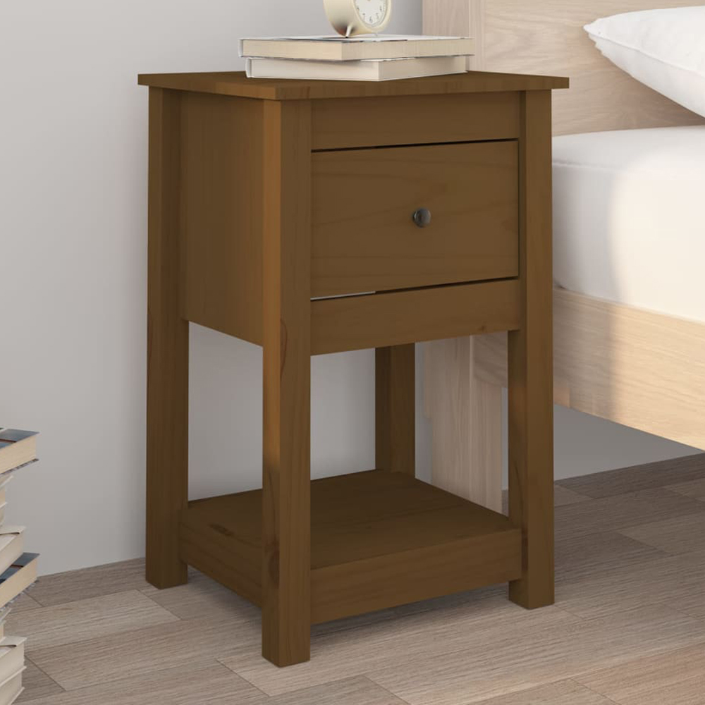 vidaXL Single Drawer Honey Brown Solid Wood Pine Bedside Cabinet Image 1