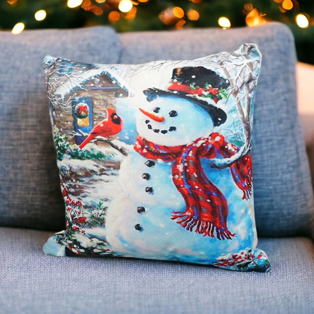 Xmas Haus Festive Snowman and Robin Christmas Cushion 45 x 45cm Image 3