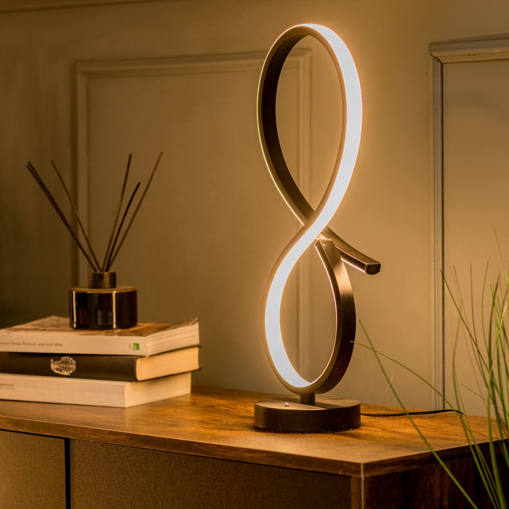 ValueLights Infinity Matt Black Double Twist Integrated LED Table Lamp Image 2