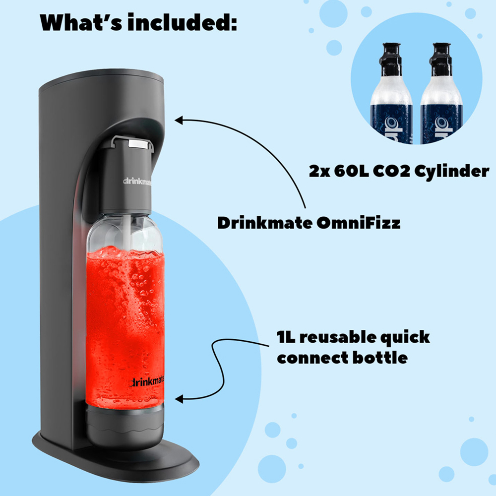 Drinkmate OmniFizz 410-02-14Zx2 Matt Black Soda Maker with 2 CO2 Cylinders Image 6