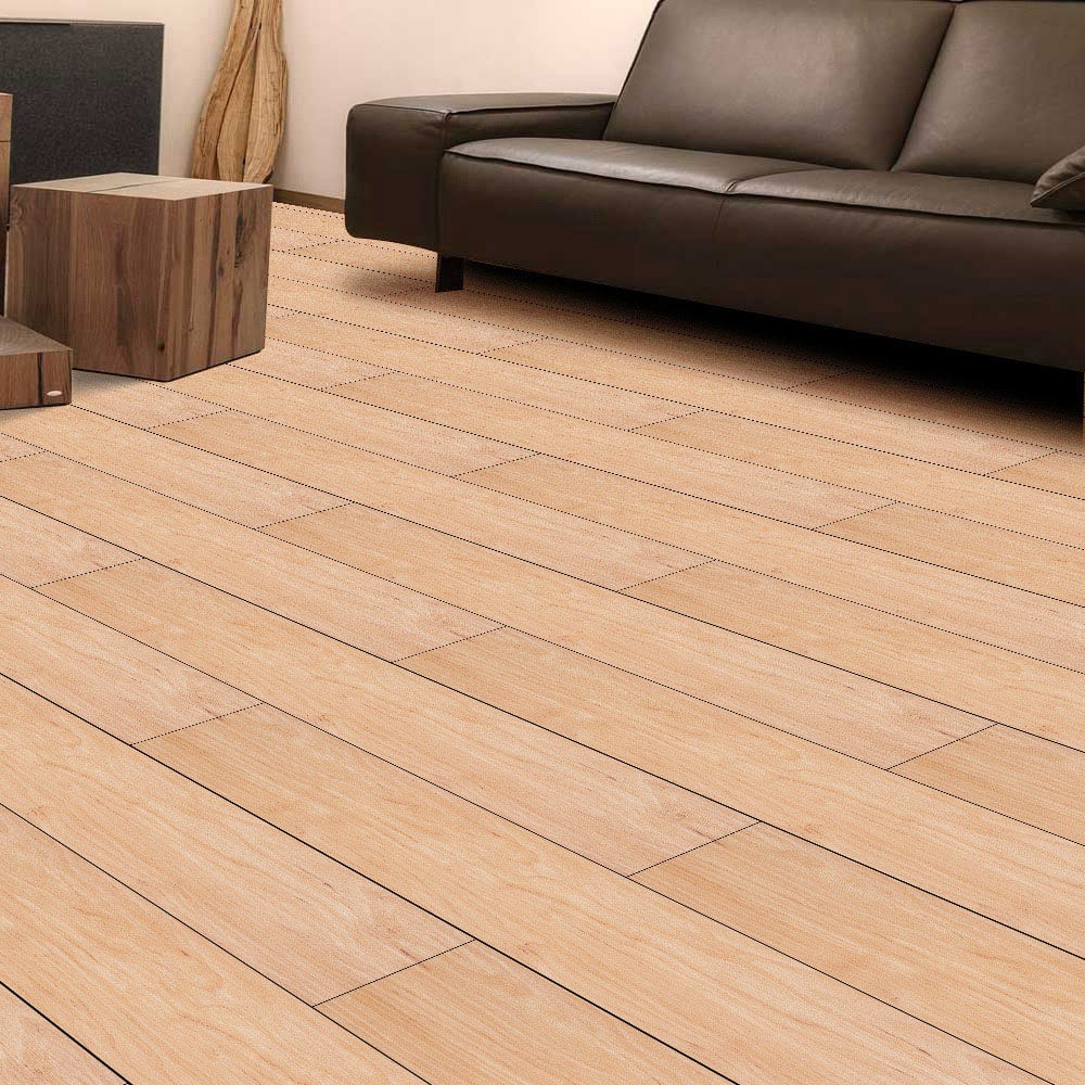Living and Home Light Brown Wood Grain SPC Vinyl Floor Tile 14 Pack Image 1