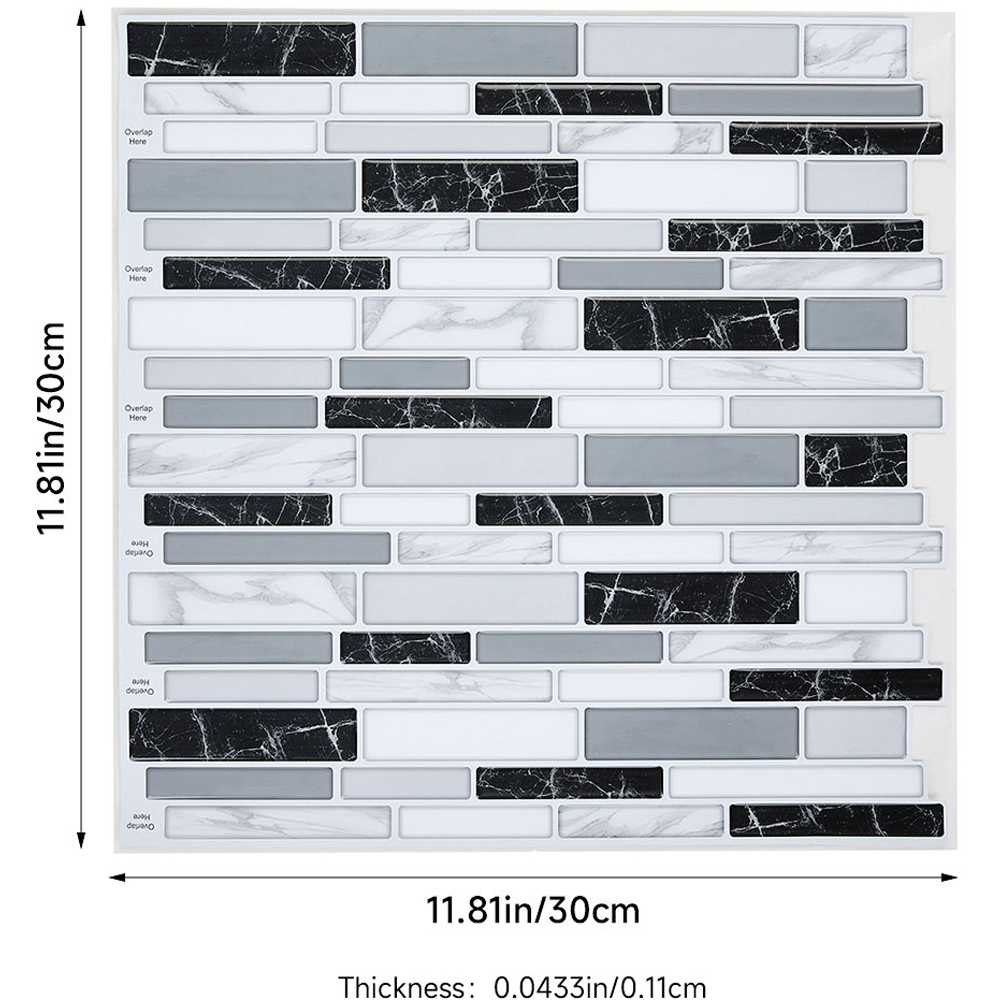 Living and Home Brick Effect Black and Grey Self Adhesive Wall Tile Sticker 10 Pack Image 9