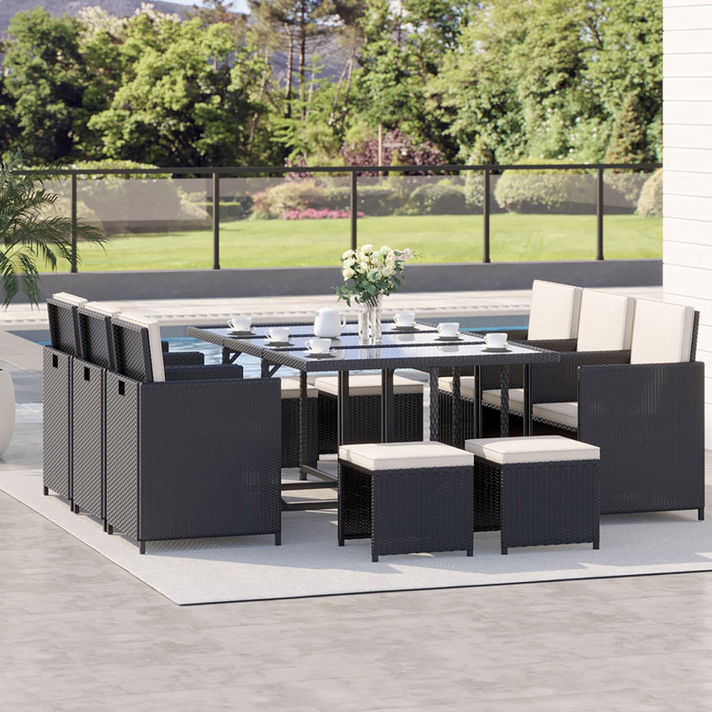 Outsunny 10 Seater Rattan Garden Dining Set Black Image 1