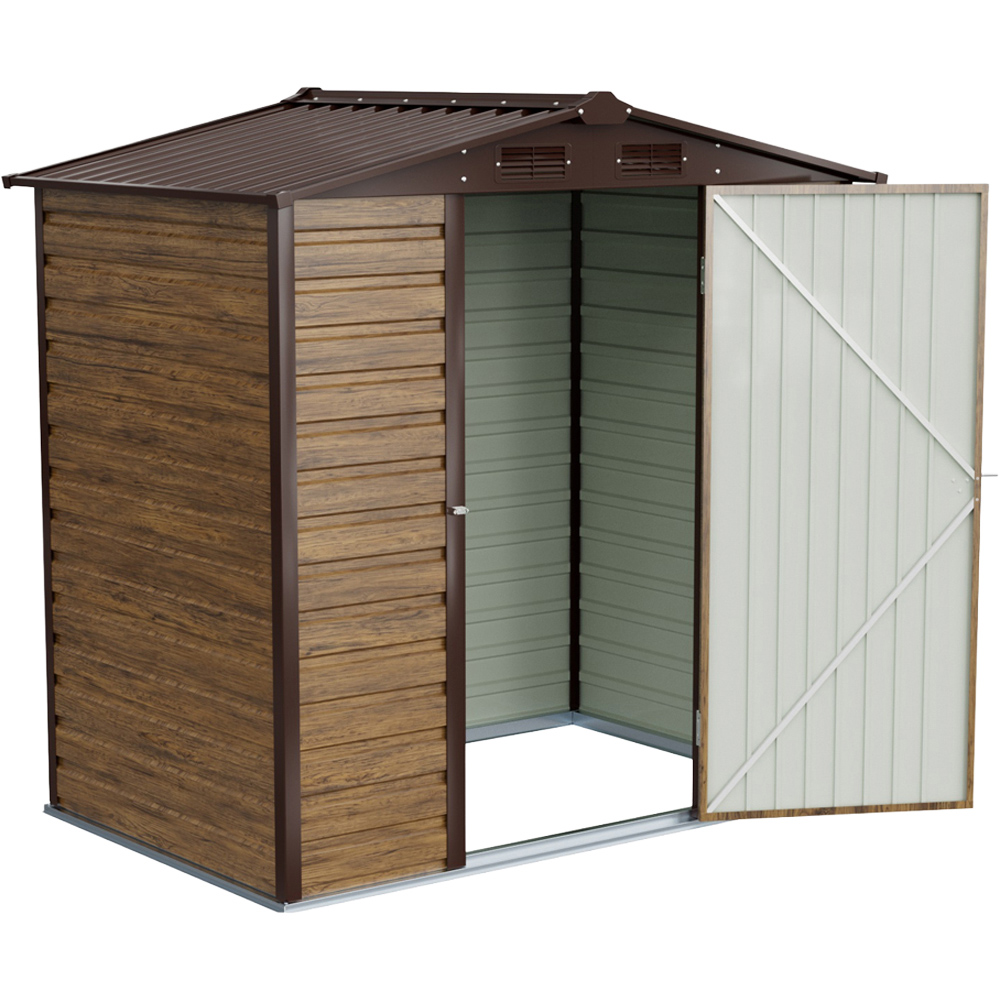Living and Home 4 x 6ft Brown Wood Grain Metal Apex Garden Storage Shed Image 4