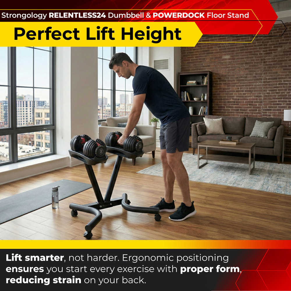 Strongology Relentless24 Adjustable Dumbbell Pair with Powerdock Floor Stand 2.5kg to 24kg Image 5