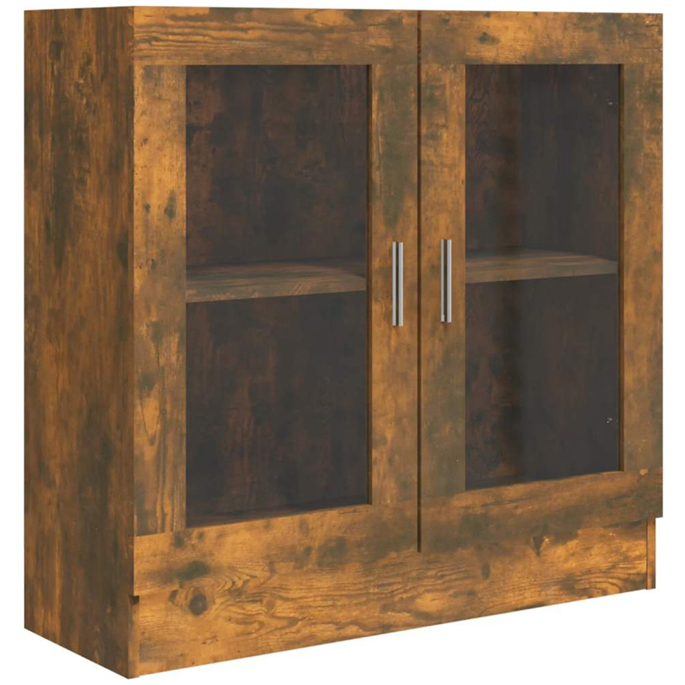 vidaXL Vitrine 2 Glass Door Smoked Oak Storage Cabinet Image 2