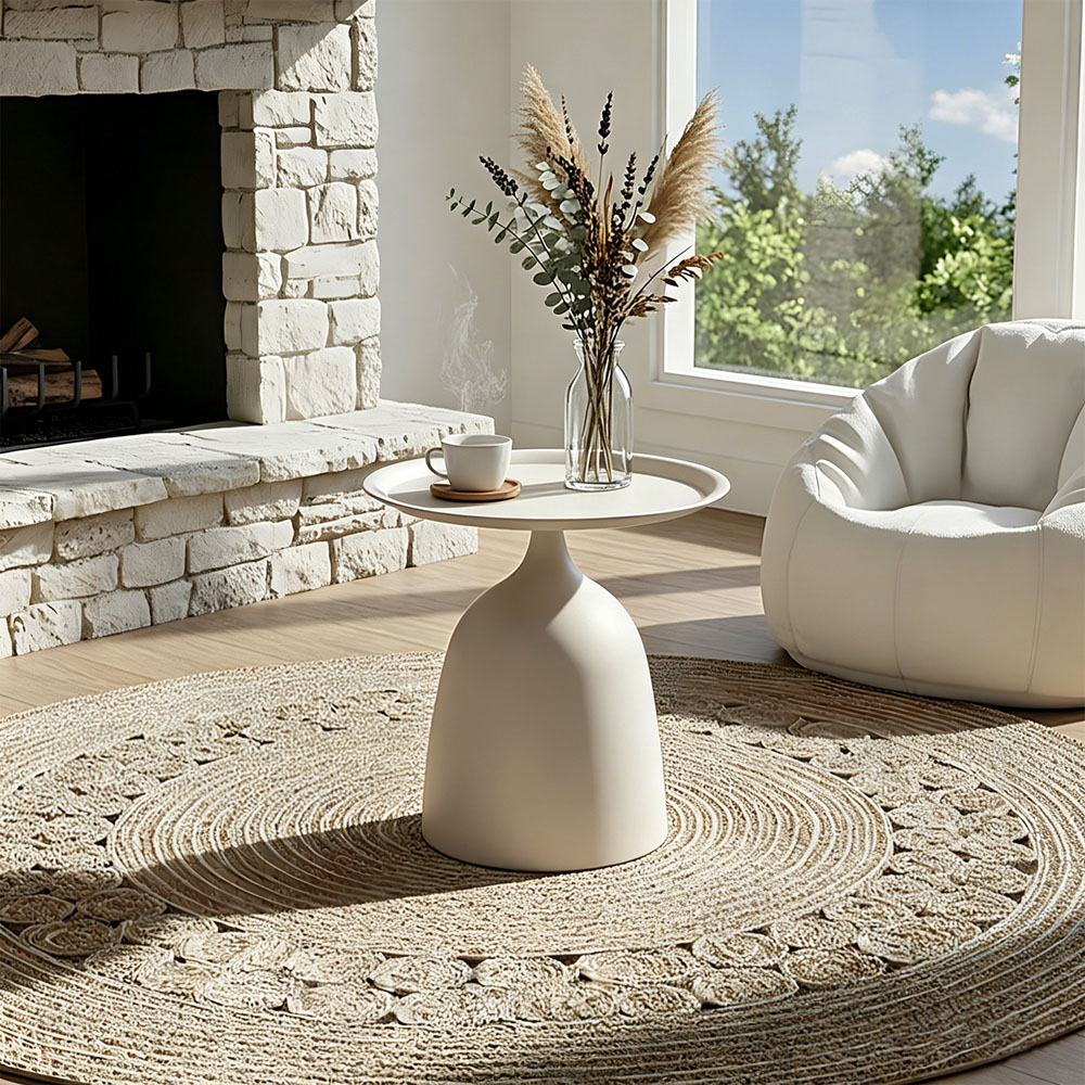 Living and Home Cream White Round Fluid Curved Base Side Table Image 8