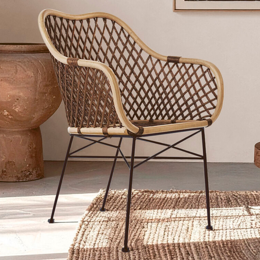 Premier Housewares Manado Natural Rattan and Metal Accent Chair Image 1