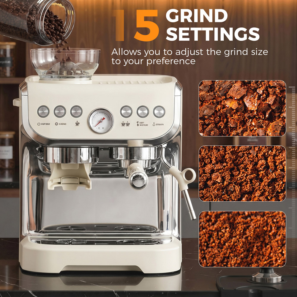 HOMCOM Bean to Cup 800-197V70CW Cream White Coffee Machine with Integrated Bean Grinder Image 7