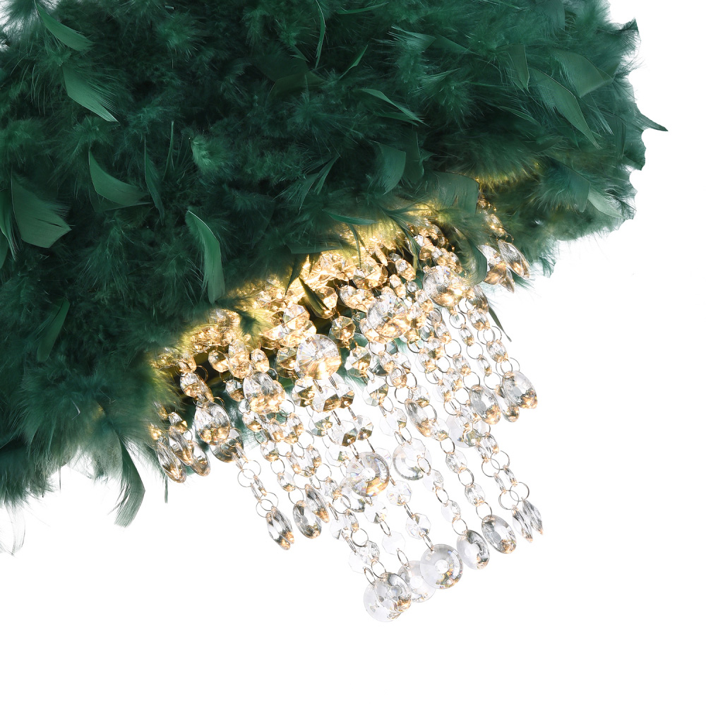 Happy Homewares Green Feather Pendant Shade with Transparent Acrylic Droplets Image 4