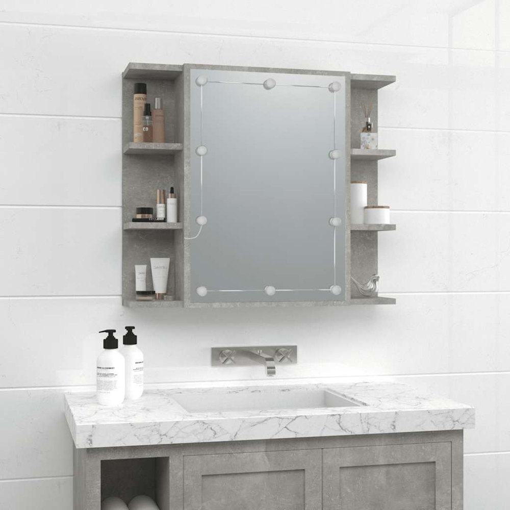 vidaXL Single Door 3 Shelf LED Concrete Grey Mirror Cabinet Image 7