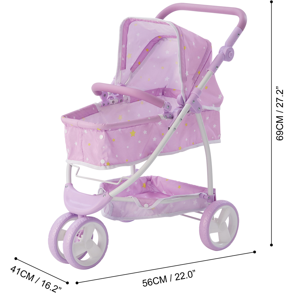 Teamson Kids Olivia's Little World Purple Twinkle Stars Princess 2-in-1 Baby Doll Stroller Image 7