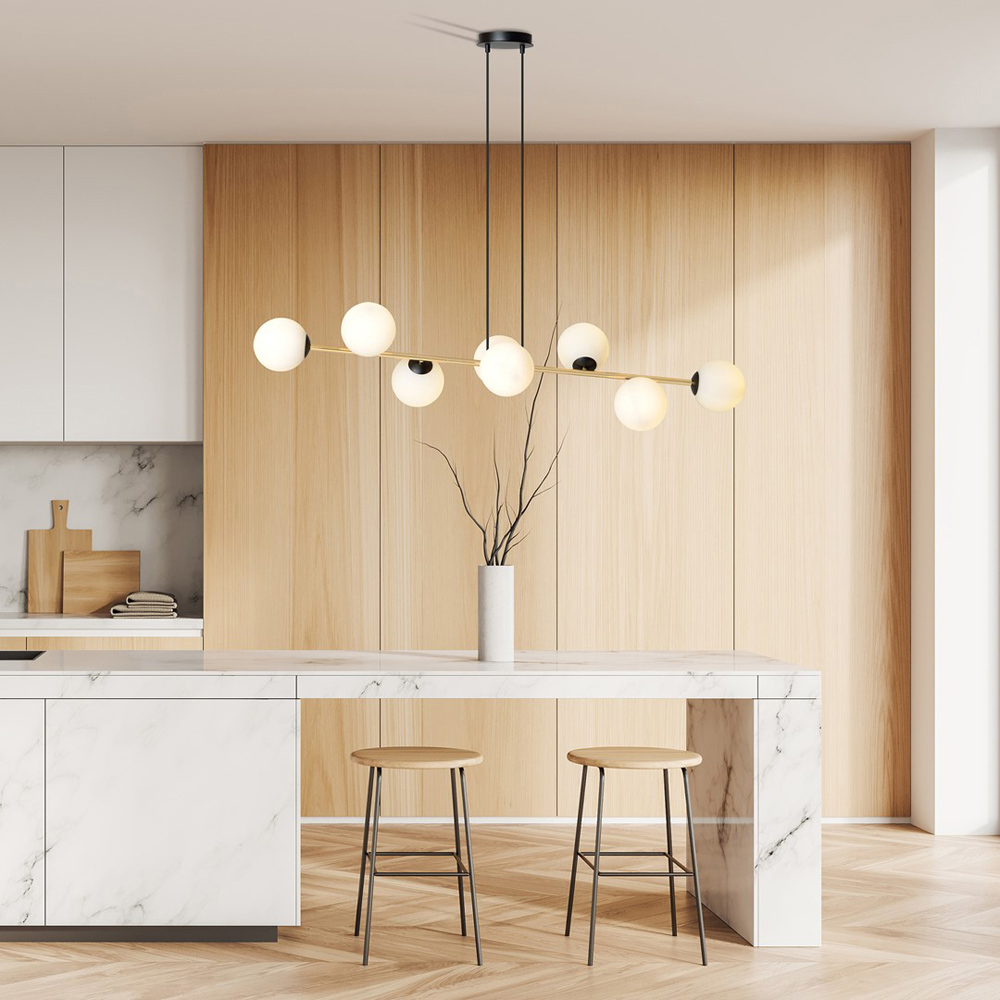Emibig Gravity 8 Light White Shade Black and Gold E14 Ceiling Pendant Light Image 2
