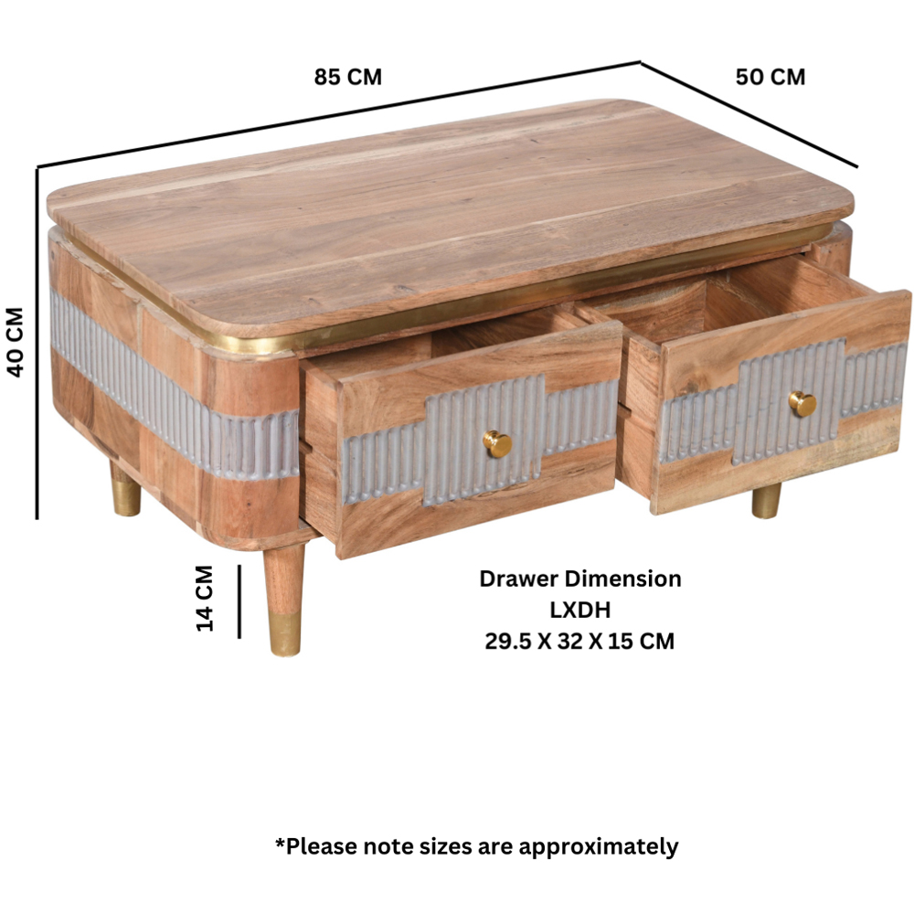Brooklyn Wilton 2 Drawer Acacia Wood Coffee Table Image 7