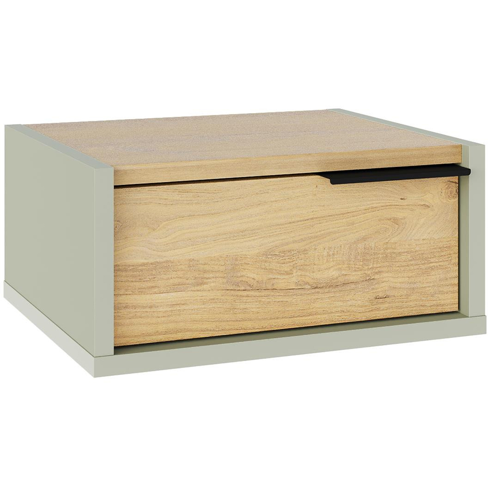 Decortie Eco Single Drawer Ash Green Wall Mounted Bedside Table Image 2