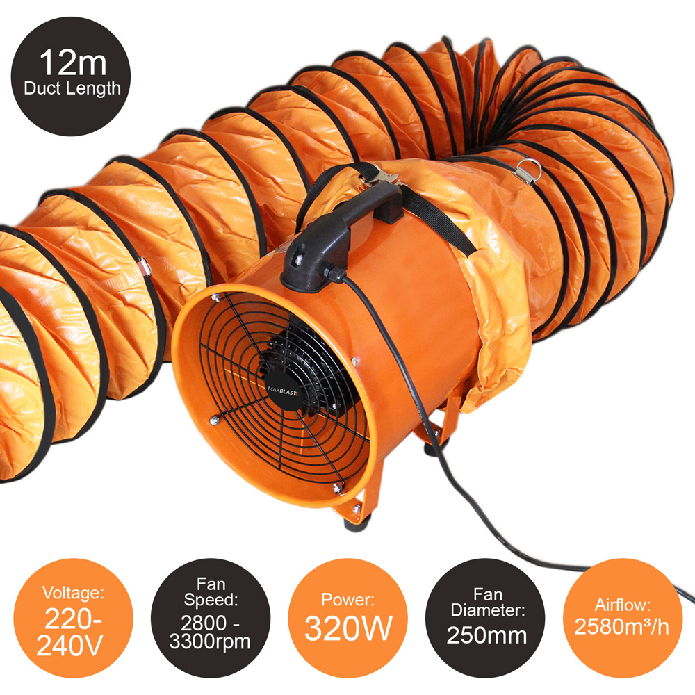 MonsterShop Maxblast 27020 250mm Dust Extractor with 12m Duct 320W Image 4