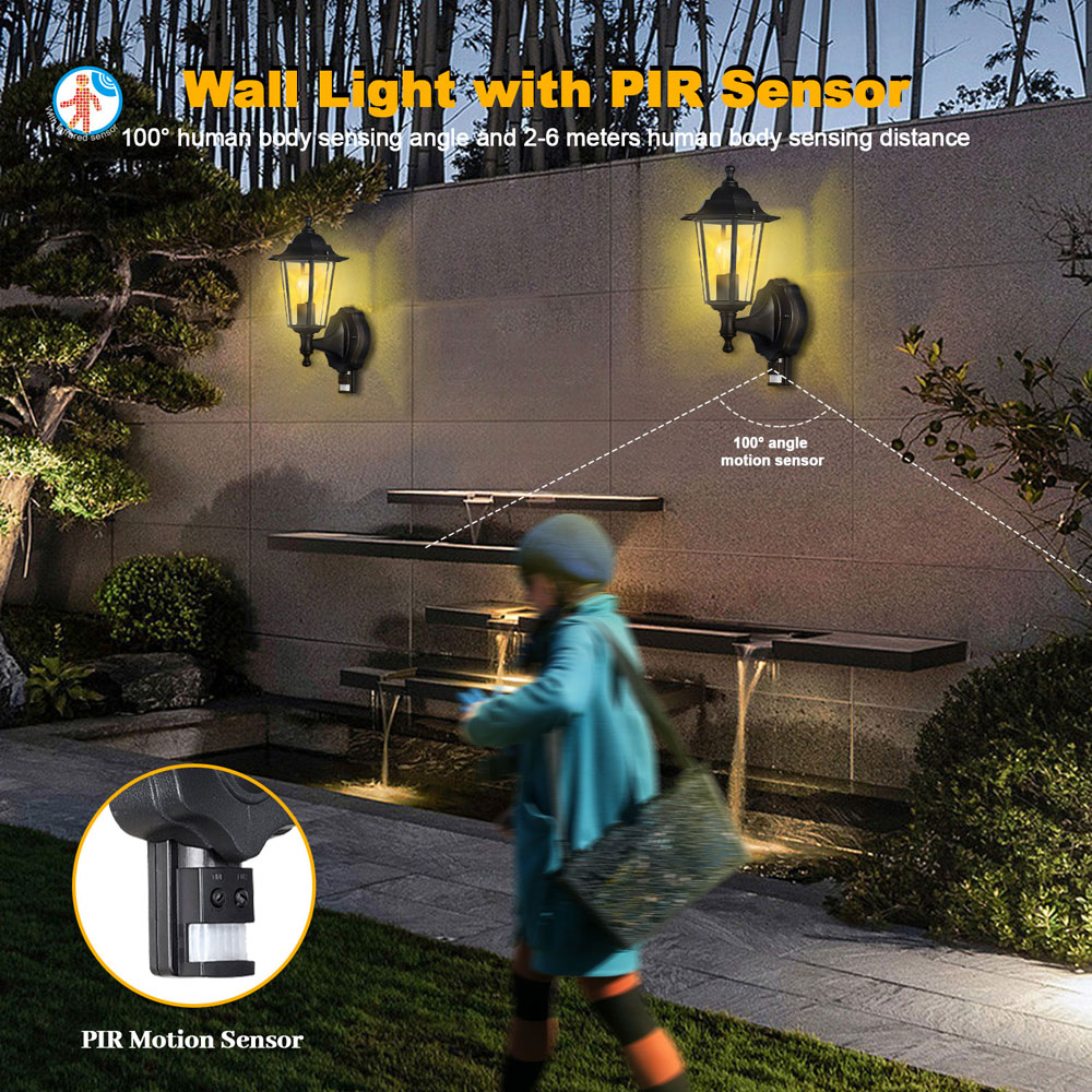 ExtraStar Black PIR Metal Candle Bulb Lantern Garden Wall Light Image 4