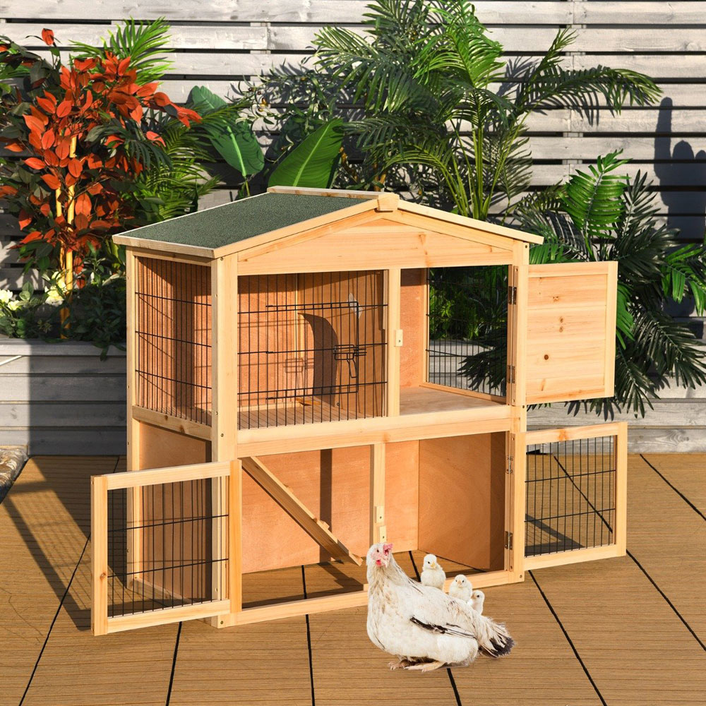 Costway Bunny Rabbit Cage with Waterproof Roof Large Image 2