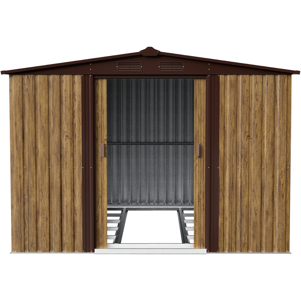Living and Home 10 x 8ft Brown Wood Grain Metal Apex Garden Storage Shed with Foundation Image 4