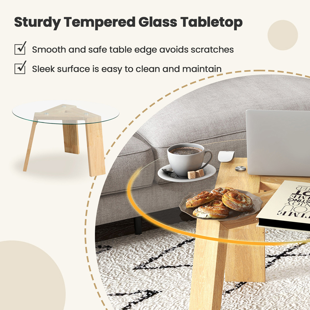 Costway Transparent Wooden Round Coffee Table Image 6