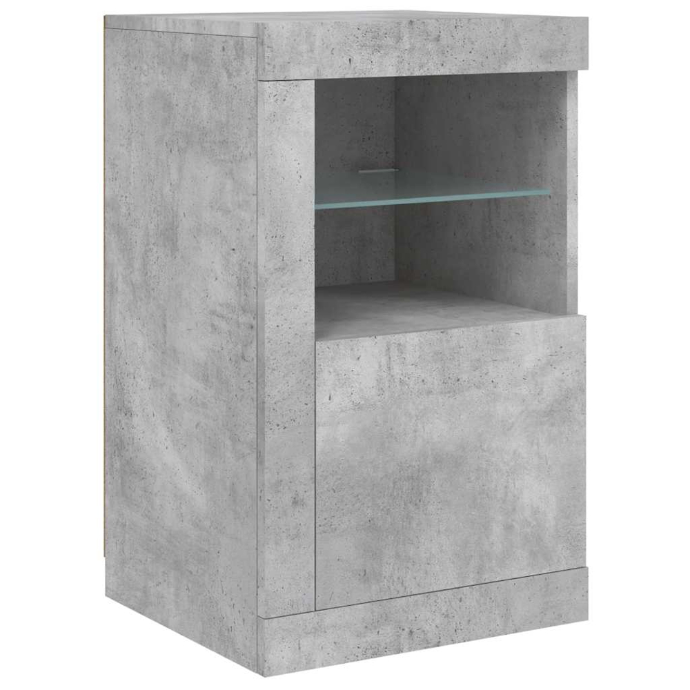 vidaXL Single Door 2 Shelf Concrete Grey Side Cabinet with LED Lights Image 2