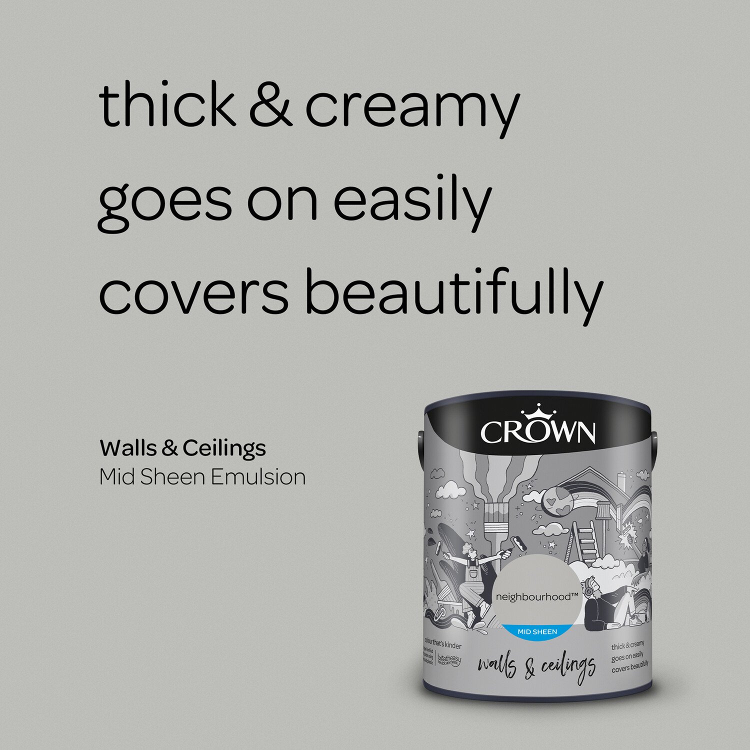 Crown Walls & Ceilings Neighbourhood Mid Sheen Emulsion Paint 5L Image 8