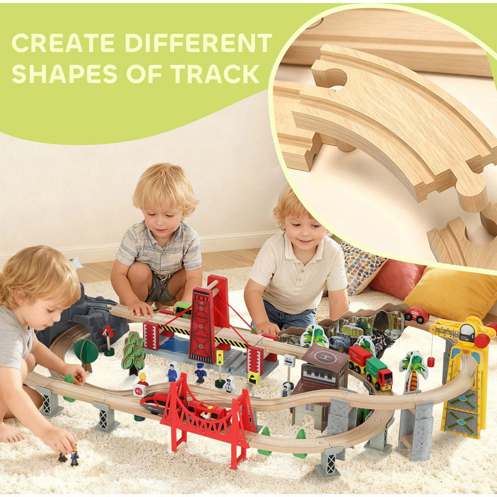 Tommy Toys AIYAPLAY 100 Piece Wooden Toy Train Set with Crane Image 7