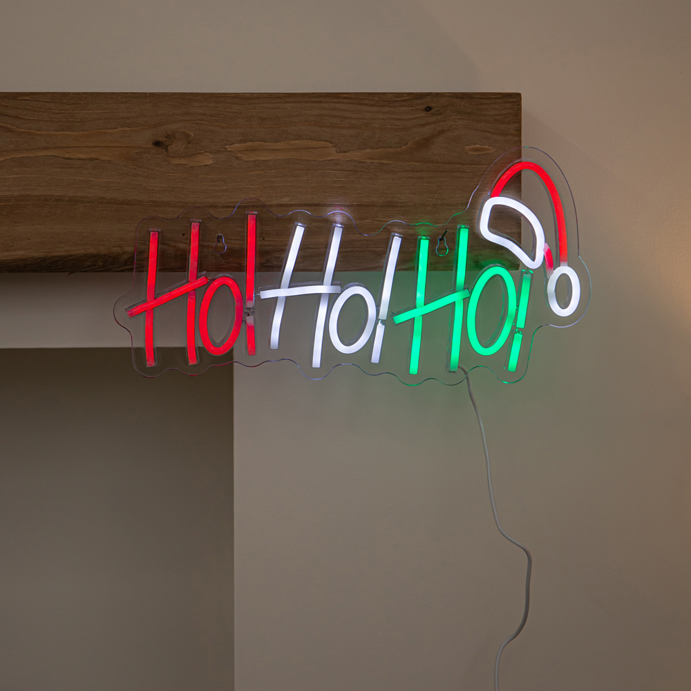 Samuel Alexander Multicolour LED Light-Up Neon Ho Ho Ho with Santa Hat Christmas Decoration 40cm Image 2