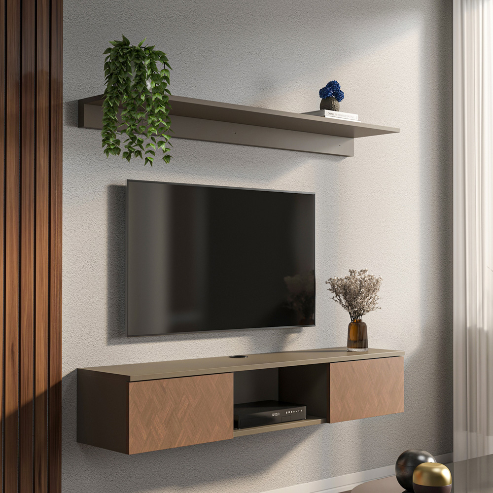 Decorotika Elia 2 Door Single Shelf Galaxy Vintage Wall Mounted TV Unit with Wall Shelf Image 5