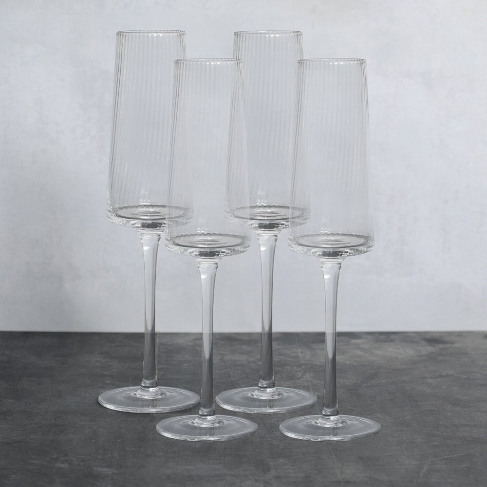 Enya Ribbed Clear Champagne Flutes 4 Pack Image 2