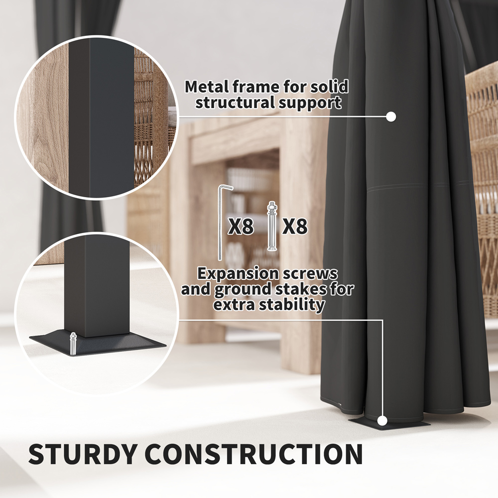Outsunny 3 x 3m Charcoal Grey Pergola with Retractable Roof and Curtains Image 6