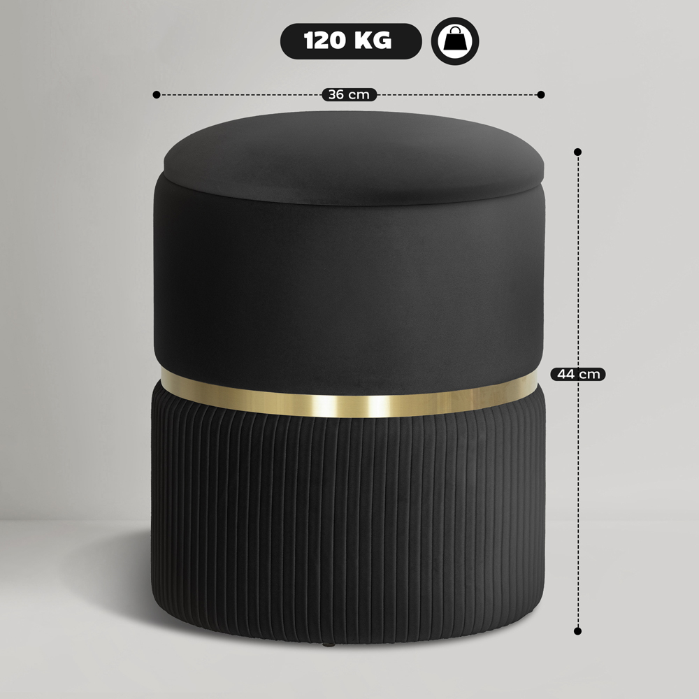Portland Black Velvet Round Pouffe Footstool with Storage Image 9