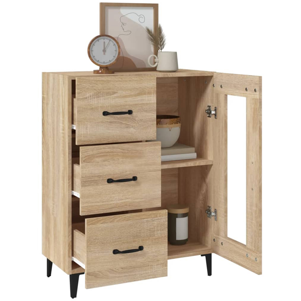 vidaXL Single Glass Door 3 Drawer Sonoma Oak Sideboard Image 5