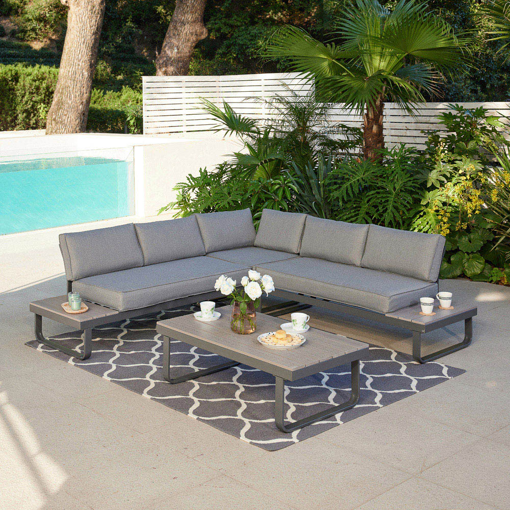 Home Detail Bali 5 Seater Grey Steel L Shape Garden Sofa Set with Built in Table Image 7
