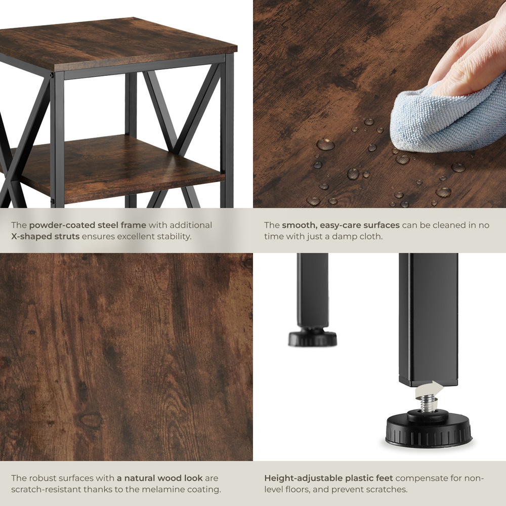 Tectake Nottingham 2 Shelf Rustic Dark Wood Bedside Table Image 5