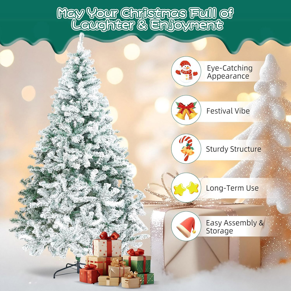 Alivio Snow Flocked Artificial Christmas Tree with Solid Metal Stand 7ft Image 6
