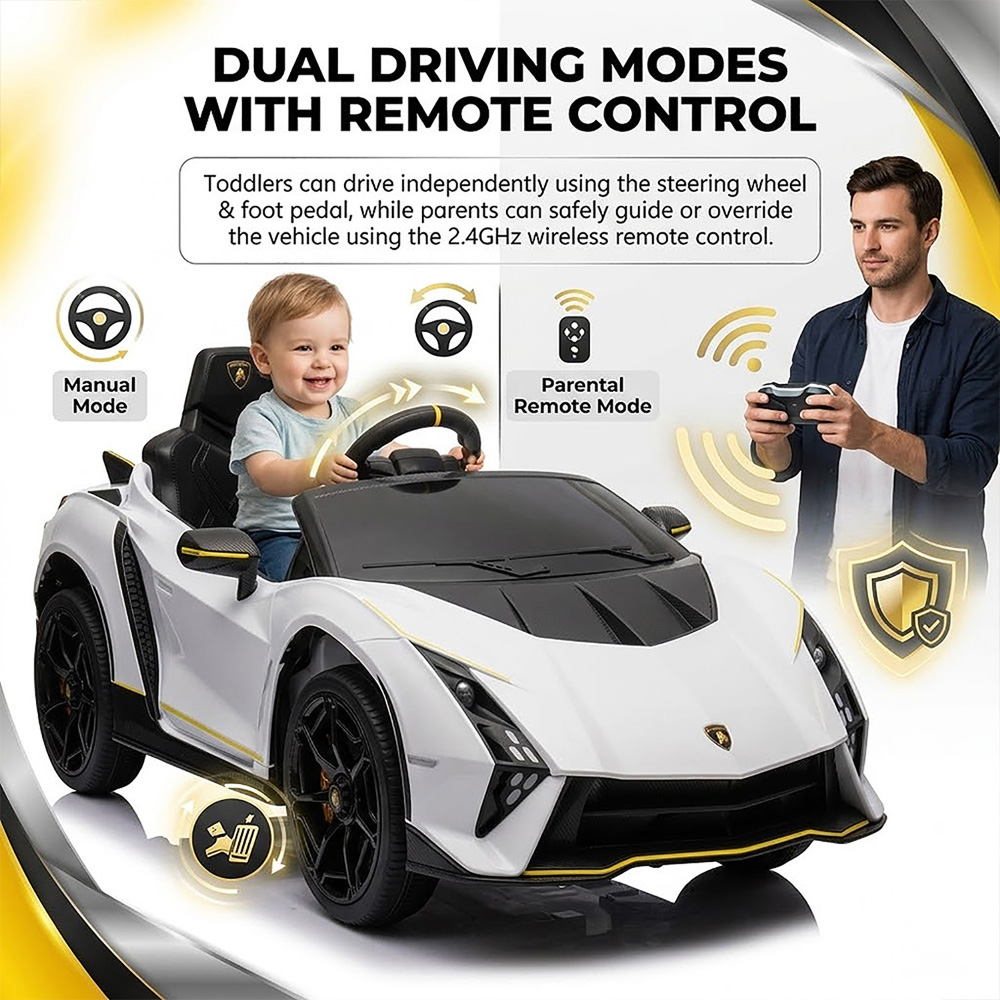 Alivio Kids White Lamborghini Ride-On Car with Remote and LED Lights 12V Image 2