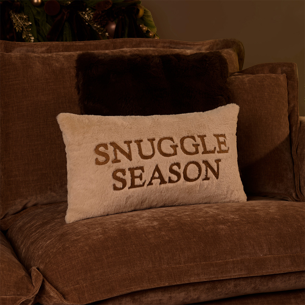 Meribel Plush Faux Fur Cushion Chocolate Image 2