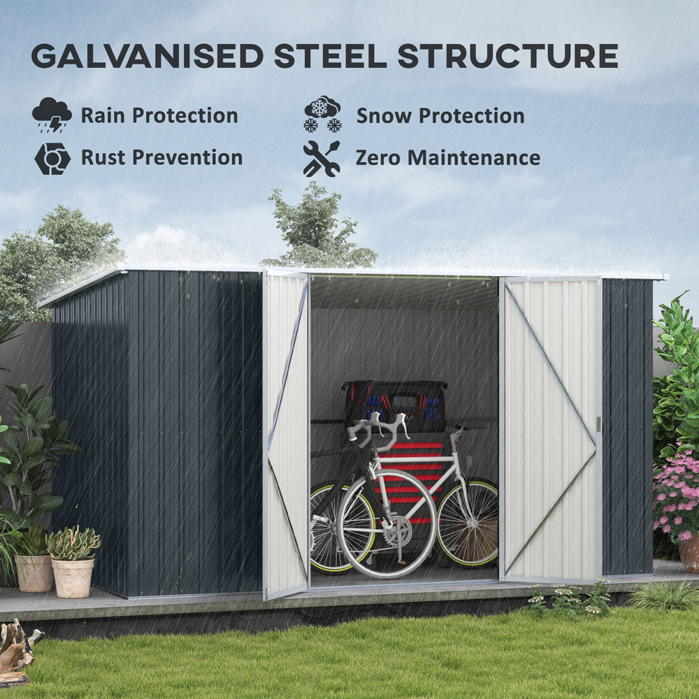 Outsunny 11 x 5.6ft Grey Galvanised Metal Garden Shed with Lockable Doors Image 8
