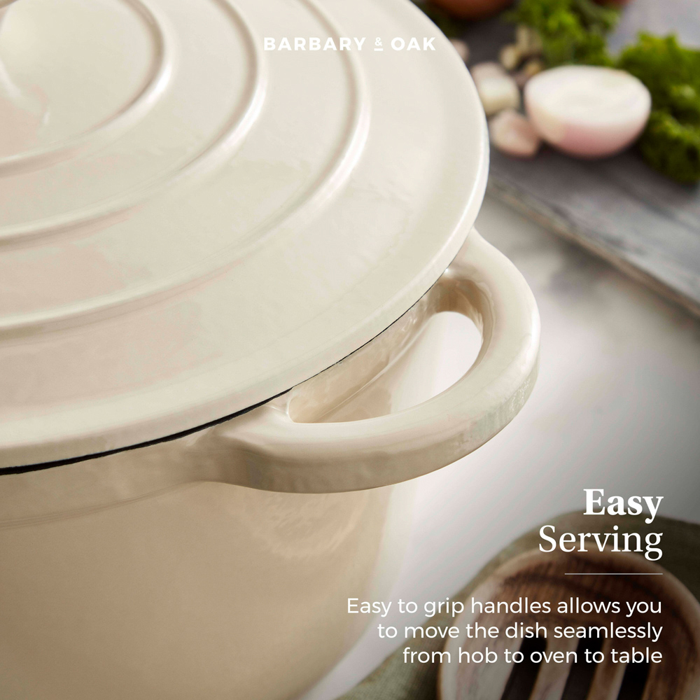 Barbary & Oak 24cm Cream Cast Iron Round Non-Stick Casserole Pan with Lid Image 7
