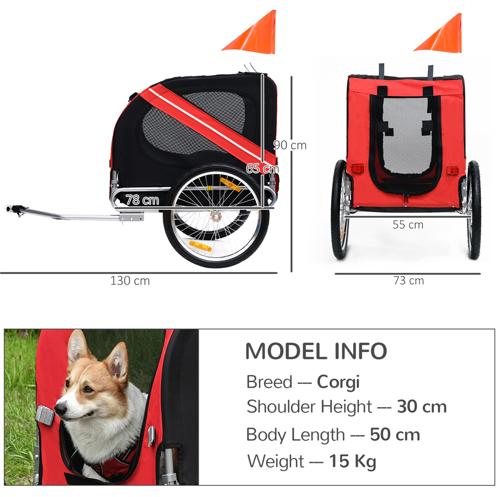 PawHut Pet Bike Trailer Red Image 7