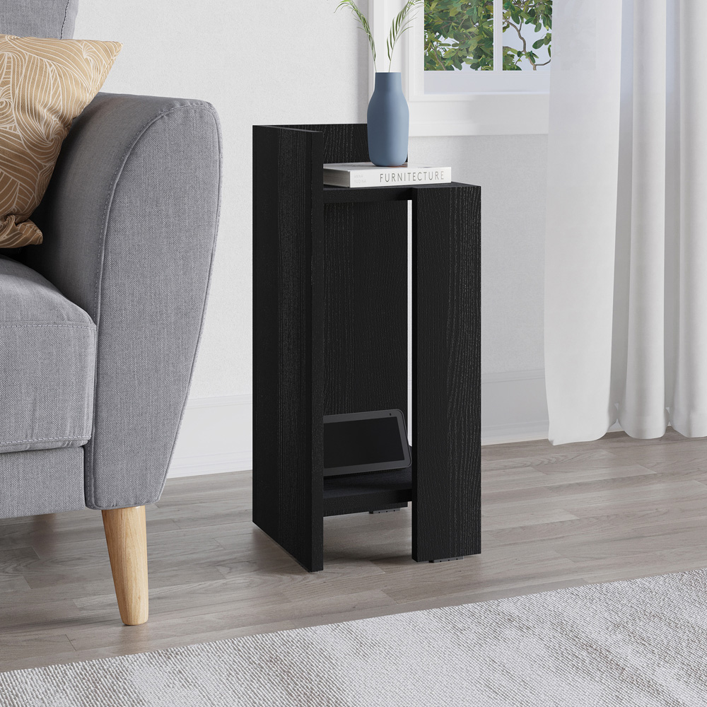 Decortie Elos 2 Shelf Black Wooden Left Side Bedside Table Image 3